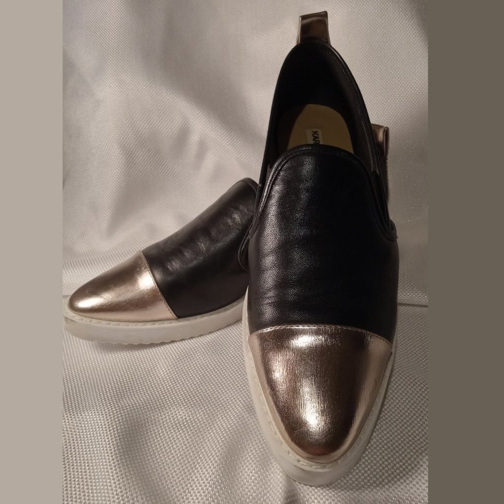 KARL LAGERFELD 2-TONE LEATHER FLATS BLACK/GOLD